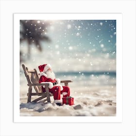 Santa Claus Sitting On A Beach Chair Art Print