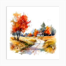 Watercolor Of Autumn Trees 2 Art Print