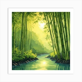 A Stream In A Bamboo Forest At Sun Rise Square Composition 170 Art Print
