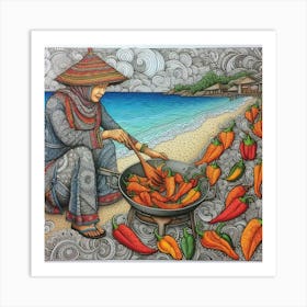 Hot Peppers On The Beach Art Print