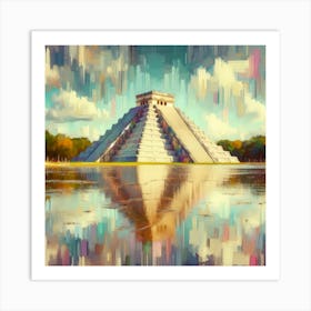 Color Brush Painting Chichen Itza Temple Chile 2 Art Print