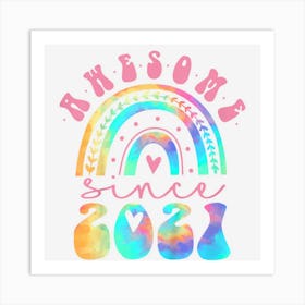 Kids Tie Dye Awesome Since 2021 Rainbow 1st Birthday 1 Year Old Art Print