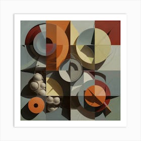 Neo Cubist Harmony Orange & Grey Abstraction (1) Art Print