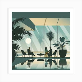 Silhouettes Of People At The Office Art Print