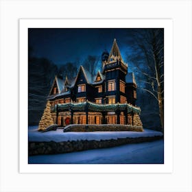 Black night with dark castle Art Print