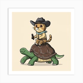 Cowboy Cat On A Turtle Art Print