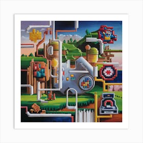 Pixel Retro Game And Abstract Art Print Art Print