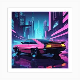 Pink Car In The City 1 Art Print