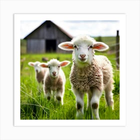 Lambs On A Farm Art Print