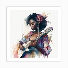 Watercolor Musician Woman #2 Art Print