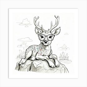 Deer With Glasses 3 Art Print