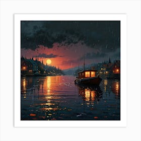 Night At The Docks 1 Art Print