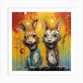 Abstract Crazy Whimsical Squirrels 1 Art Print