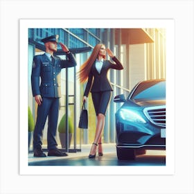 Professional Lady coming from a luxury car Art Print