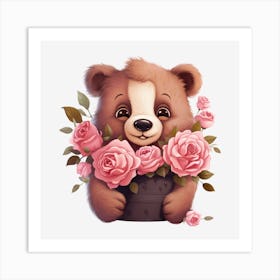 Teddy Bear With Roses 16 Art Print