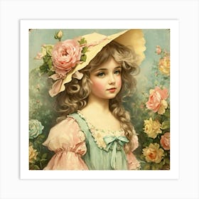 Shabby Floral Pastel Paper Sweet Cottage Girl Swee Art Print