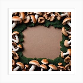 Mushroom Frame On Brown Background Art Print