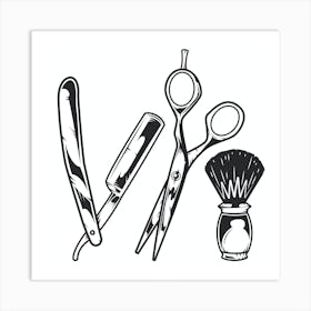 Barbershop Tools Vector Art Print