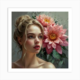 Portrait Of A Girl With Flowers Art Print