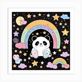 Rainbow Panda kawaii Art Print