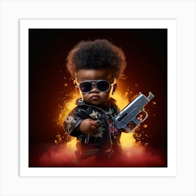 Baby Boy Holding A Gun Art Print