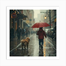 Asm A Kid Walking His Dog In The Rainy Day Holding Un 635c5c04 7499 4891 8f60 2c3e629dab16 Art Print