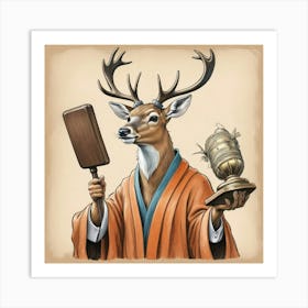 Deer In Robe Art Print