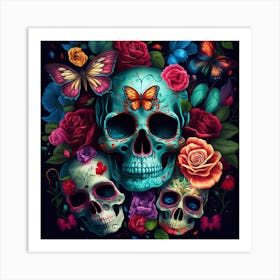 Sugar Skulls And Butterflies Art Print