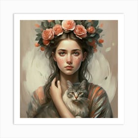 Women And Cat Photo Painting Poster Typograp(3) Art Print