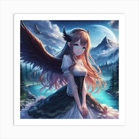 Anime Girl With Wings 2 Art Print