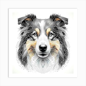 Australian Collie Head - Abstract Line Art Illustration 51 Art Print