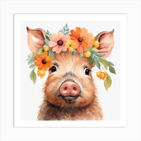 Floral Baby Boar Nursery Illustration (18) Art Print