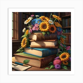 Flowers On Books Art Print