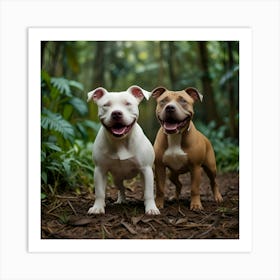 Pit Bull Dogs In The Forest Poster