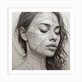 Pretty sad woman, line drawning, aesthetic painting, lines, portait 2 Art Print