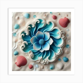 Blue Flower With Shells Art Print