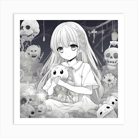 Anime Girl Holding A Teddy Bear 1 Art Print