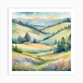 Watercolor Of A Mountain Landscape art print Art Print