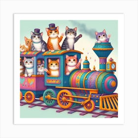 Steam Train with cats 1 Art Print