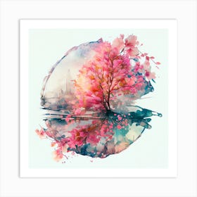 Watercolor Sakura Flower Abstract Art Print