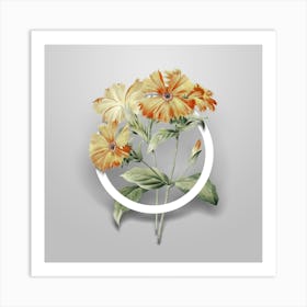 Vintage Lychnis Grandiflora Minimalist Botanical Geometric Circle on Soft Gray n.0472 Art Print