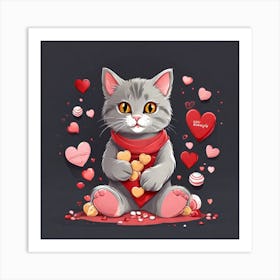 Valentine Cat Art Print