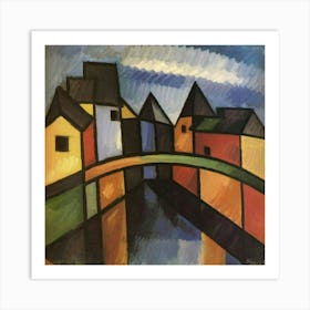 Bridge over the river surrounded by houses Art Print