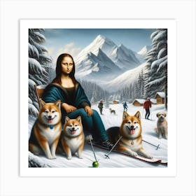 Mona Lisa Skis with the huskies Art Print