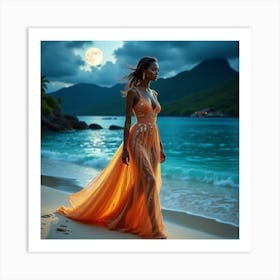 Beautiful Woman On The Beach Art Print