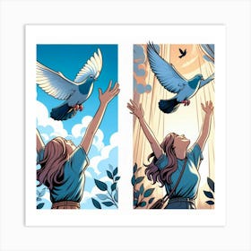 Doves Flying In The Sky Art Print