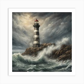 Lighthouse In The Storm Art Print