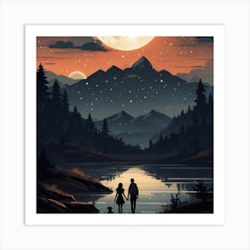 Couple Walking In The Moonlight Art Print