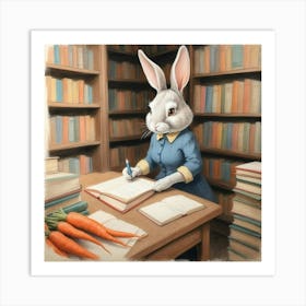 Rabbit In The Library 1 Art Print