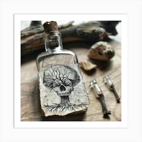 Skull In A Bottle Art Print